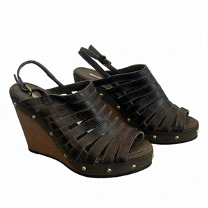 GEOX Respira chocolate brown strappy studded platform wedges Sz 38.5